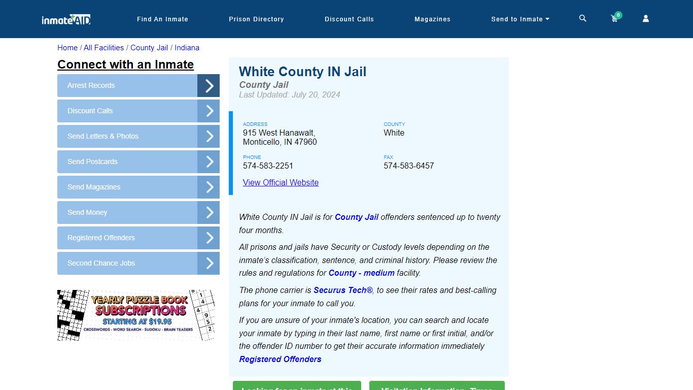 White County IN Jail - Inmate Locator